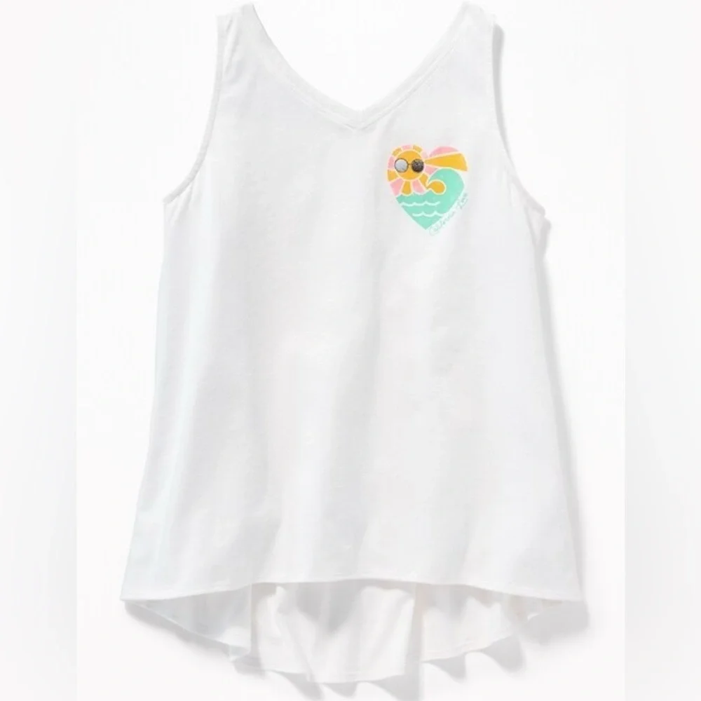 Old Navy|Kids Girls| White Graphic V-Neck A-Line Tank-Size 8 years